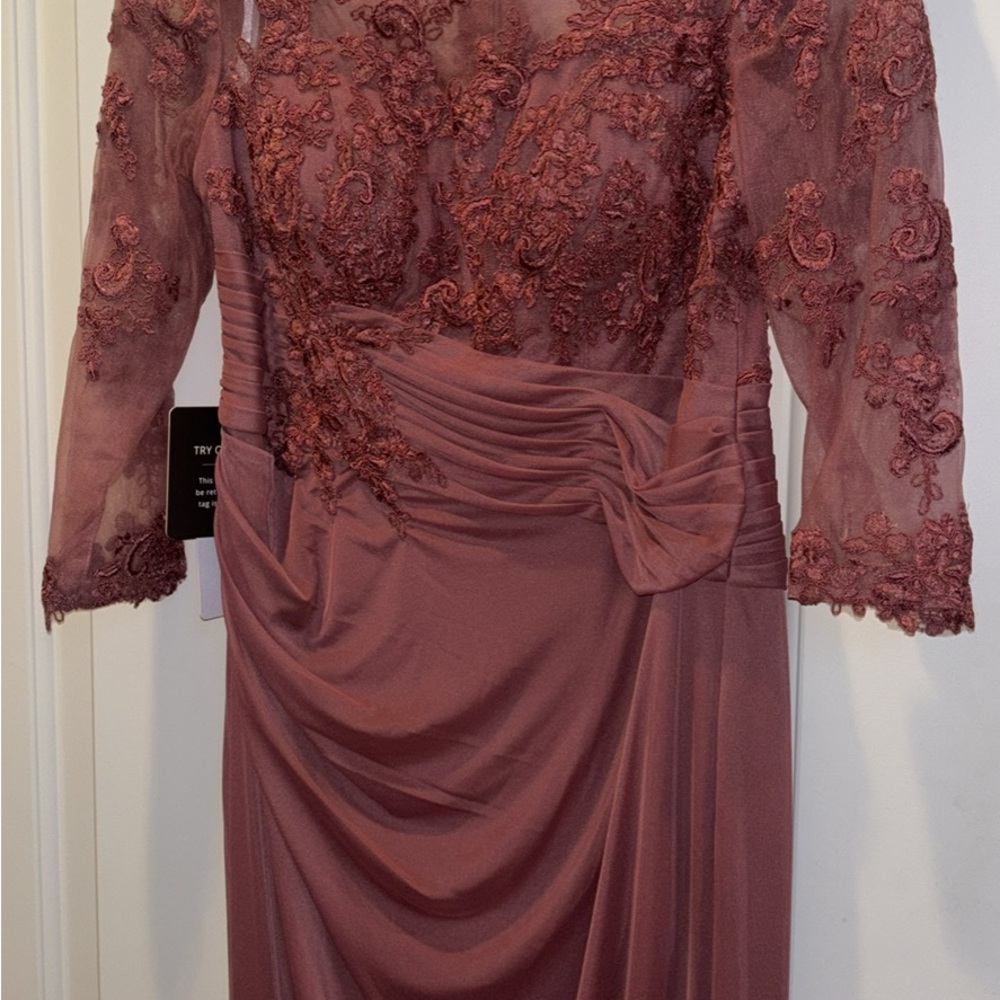 Azazie Mauve 3/4 Long Sleeve Lace Evening Gown Mother of the Bride